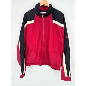 Vintage Champion Windbreaker Full Zip Jacket Streetwear Skater Red Black Mens XL